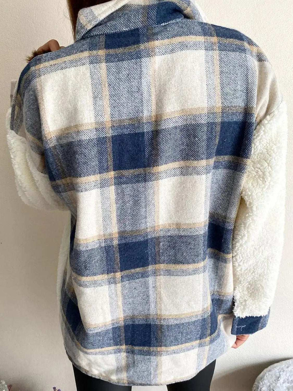 Fuzzy Button Up Long Sleeve Jacket - Trendsi - Flyclothing LLC