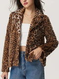 Fuzzy Leopard Collared Neck Jacket - Trendsi - Flyclothing LLC