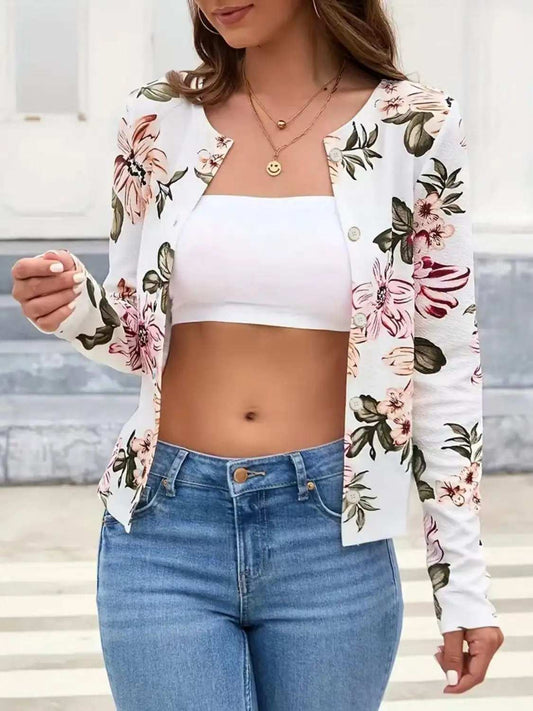 Printed Button Up Long Sleeve Cardigan - Trendsi - Flyclothing LLC