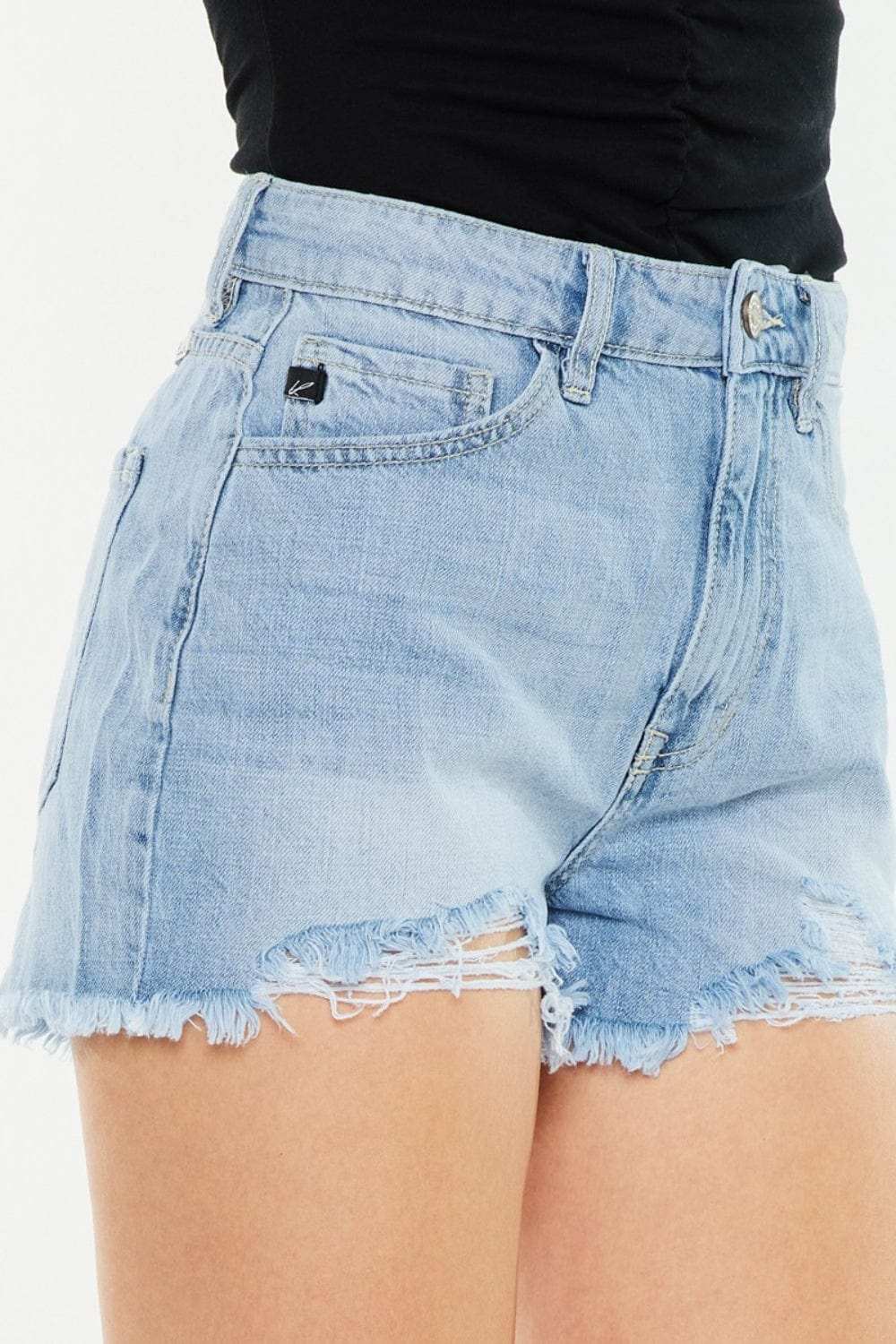 Kancan Raw Hem Distressed High Waist Denim Shorts - Trendsi - Flyclothing LLC