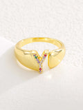 18K Gold-Plated Zircon Letter Ring - Trendsi - Flyclothing LLC