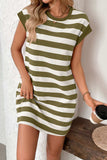 Contrast Striped Round Neck Short Sleeve Mini Dress - Trendsi - Flyclothing LLC