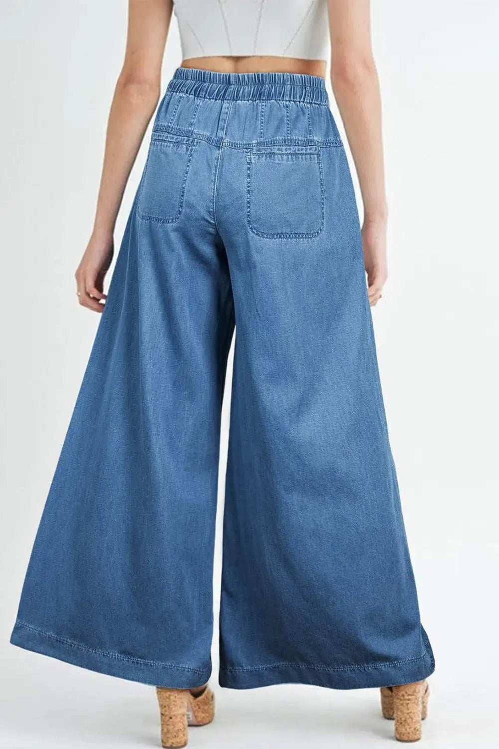Drawstring Elastic Waist Wide Leg Jeans - Trendsi - Flyclothing LLC