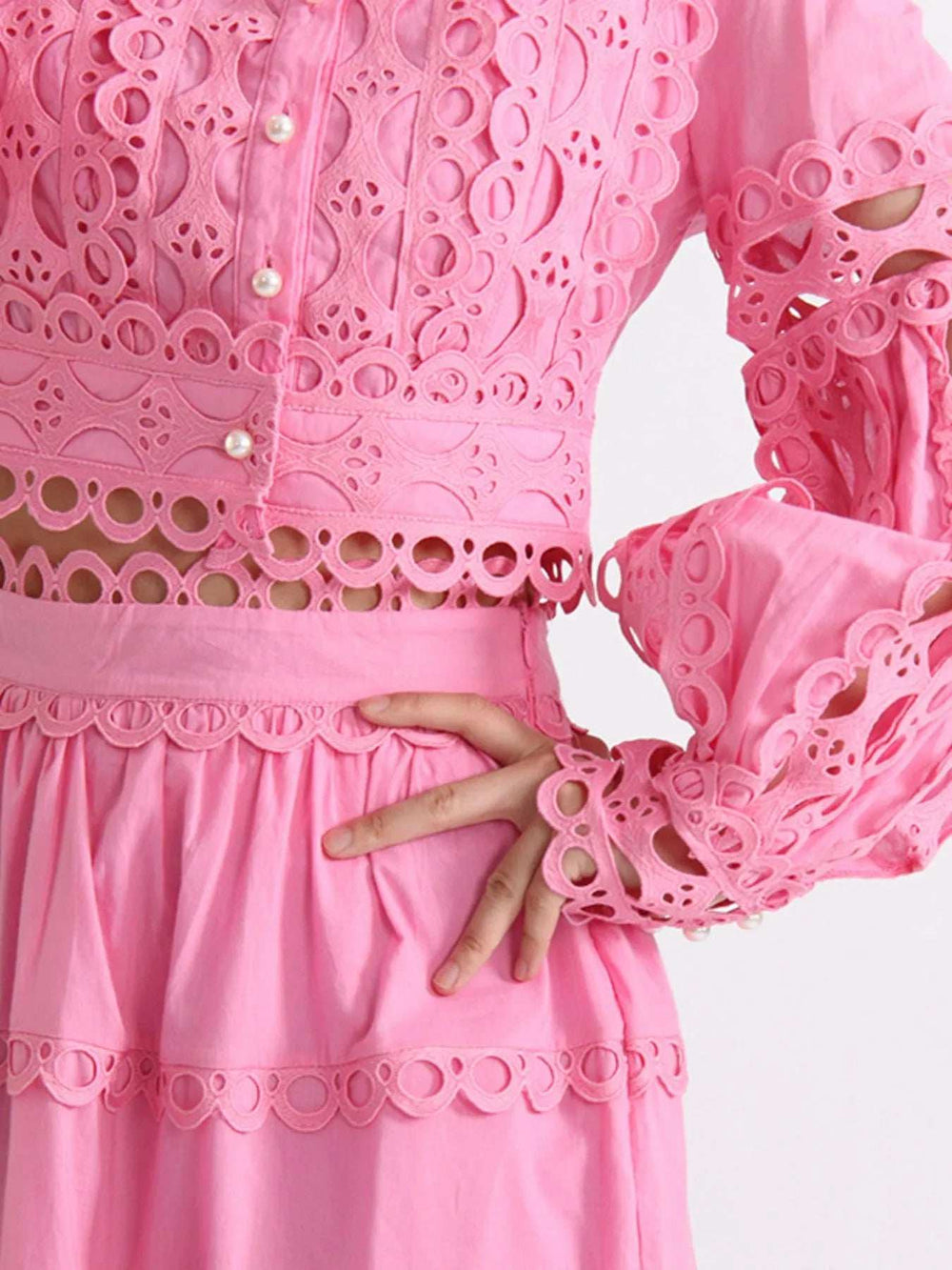 Lace Button Up Long Sleeve Top and Skirt Set - Trendsi - Flyclothing LLC