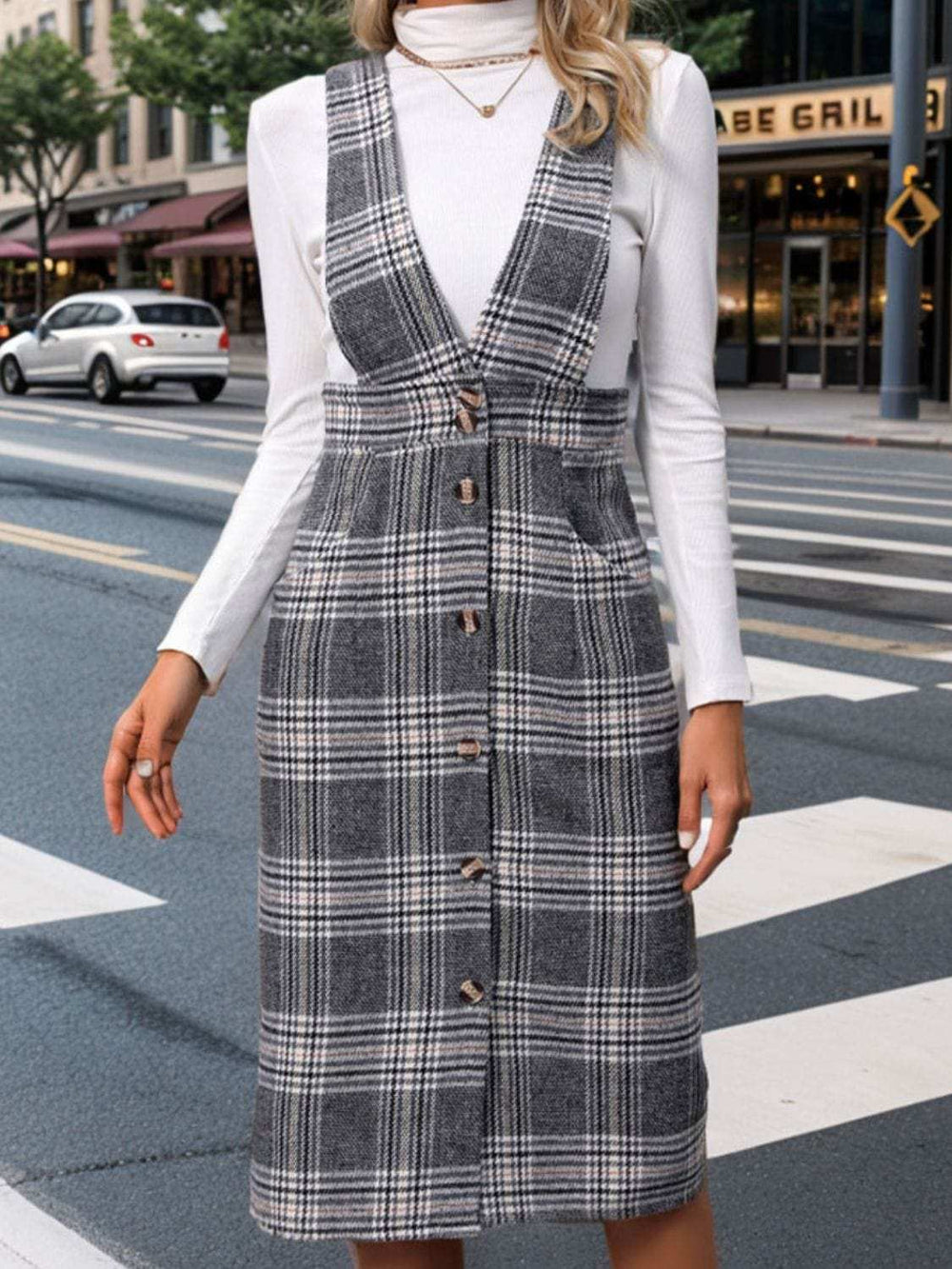 Perfee Pocketed Plaid Overall Dress - Trendsi - Flyclothing LLC
