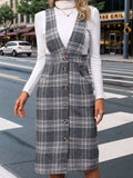 Perfee Pocketed Plaid Overall Dress - Trendsi - Flyclothing LLC