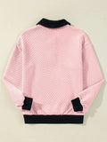 Texture Quarter Button Long Sleeve Sweatshirt - Trendsi - Flyclothing LLC