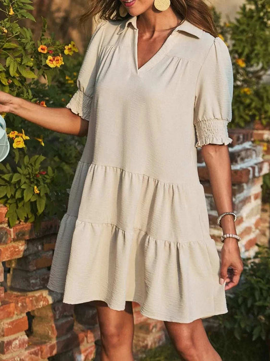 Johnny Collar Short Sleeve Mini Dress - Trendsi - Flyclothing LLC