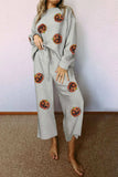 Sequin Patch Pumpkin Top and Pants Set - Trendsi - Flyclothing LLC