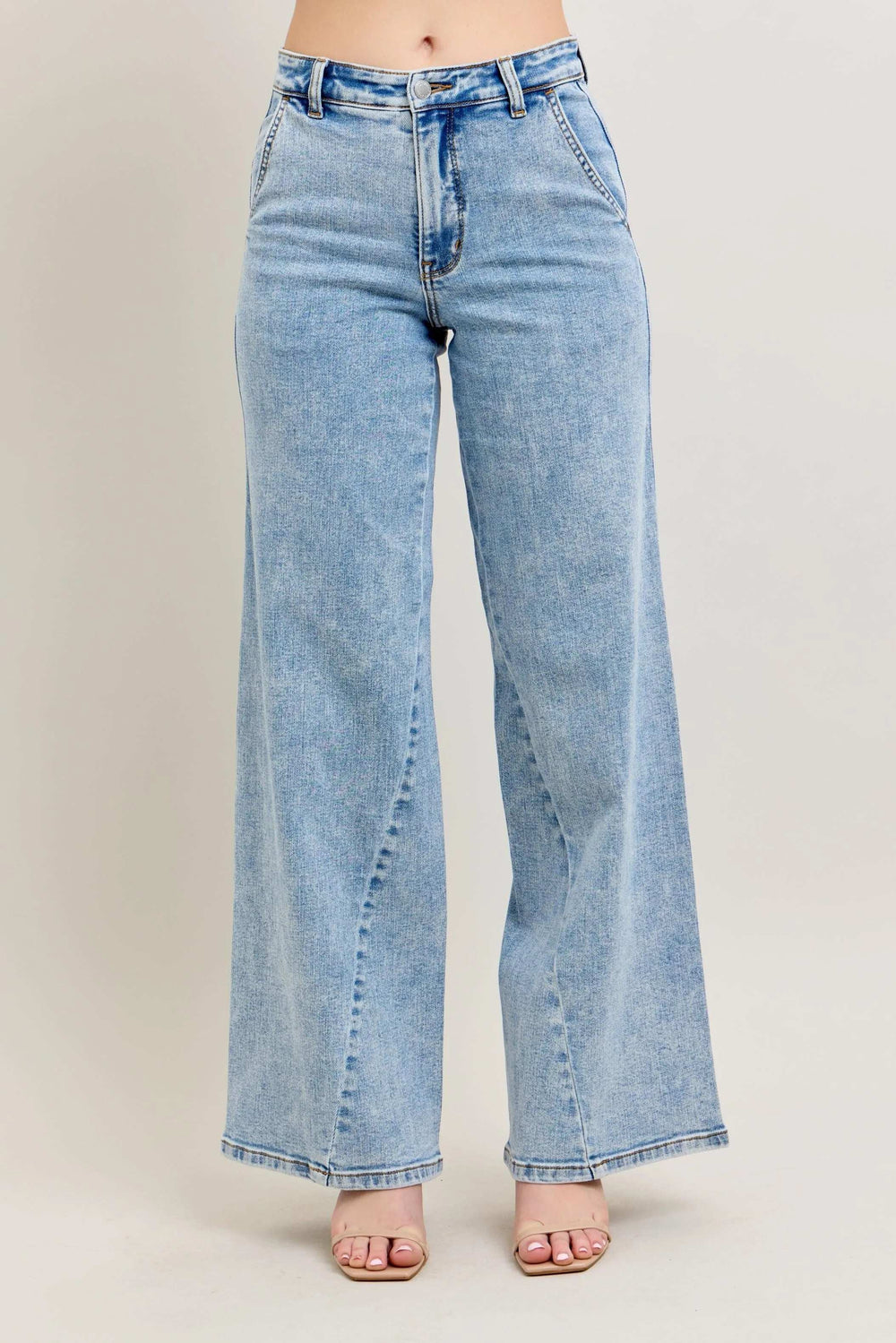 Judy Blue Full Size High Waist Wide Leg Jeans with Skewed Inseam Plus Size - Trendsi - Flyclothing LLC