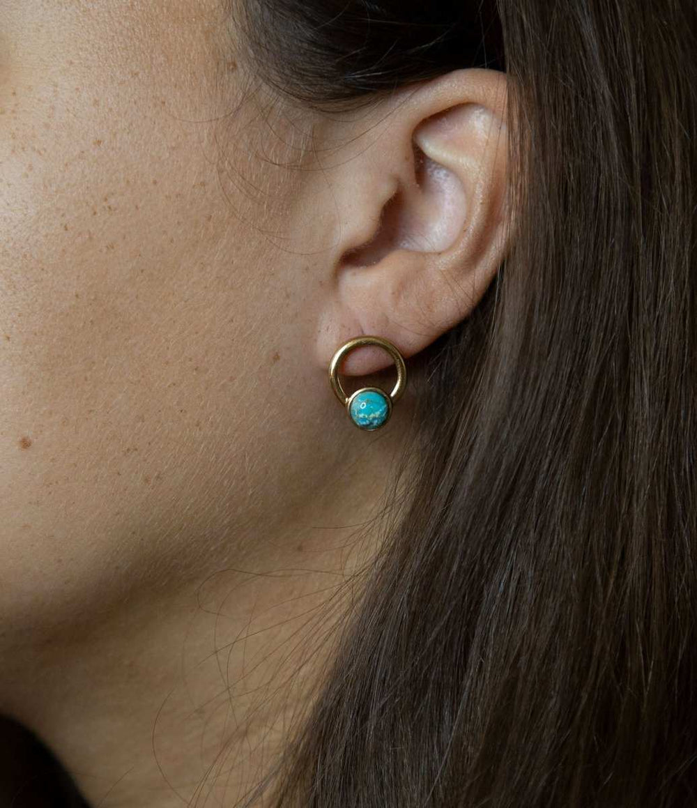 Calgary Blue Turquoise Post Golden Earrings - Barse Jewelry - Flyclothing LLC