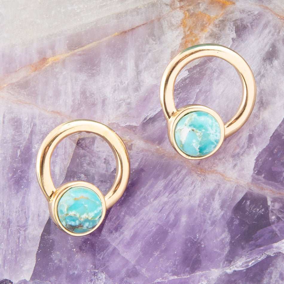 Calgary Blue Turquoise Post Golden Earrings - Barse Jewelry - Flyclothing LLC
