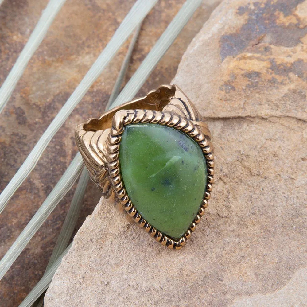 Canadian Green Jade Golden Statement Ring - Barse Jewelry - Flyclothing LLC