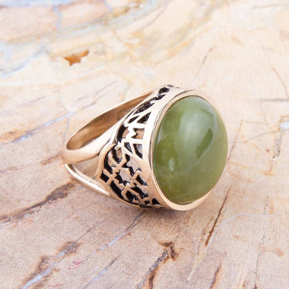 Green Canadian Jade Golden Statement Ring - Barse Jewelry - Flyclothing LLC