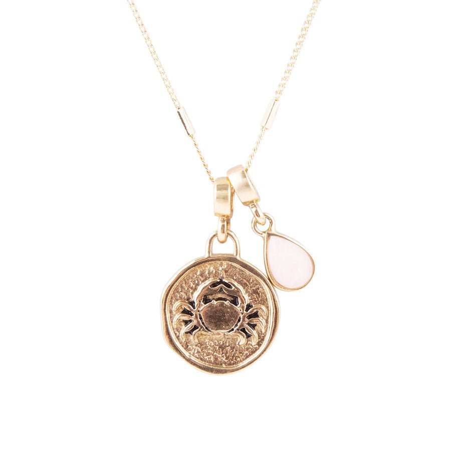 Cancer - Zodiac Pink Opal Golden Charm Necklace - Barse Jewelry - Flyclothing LLC