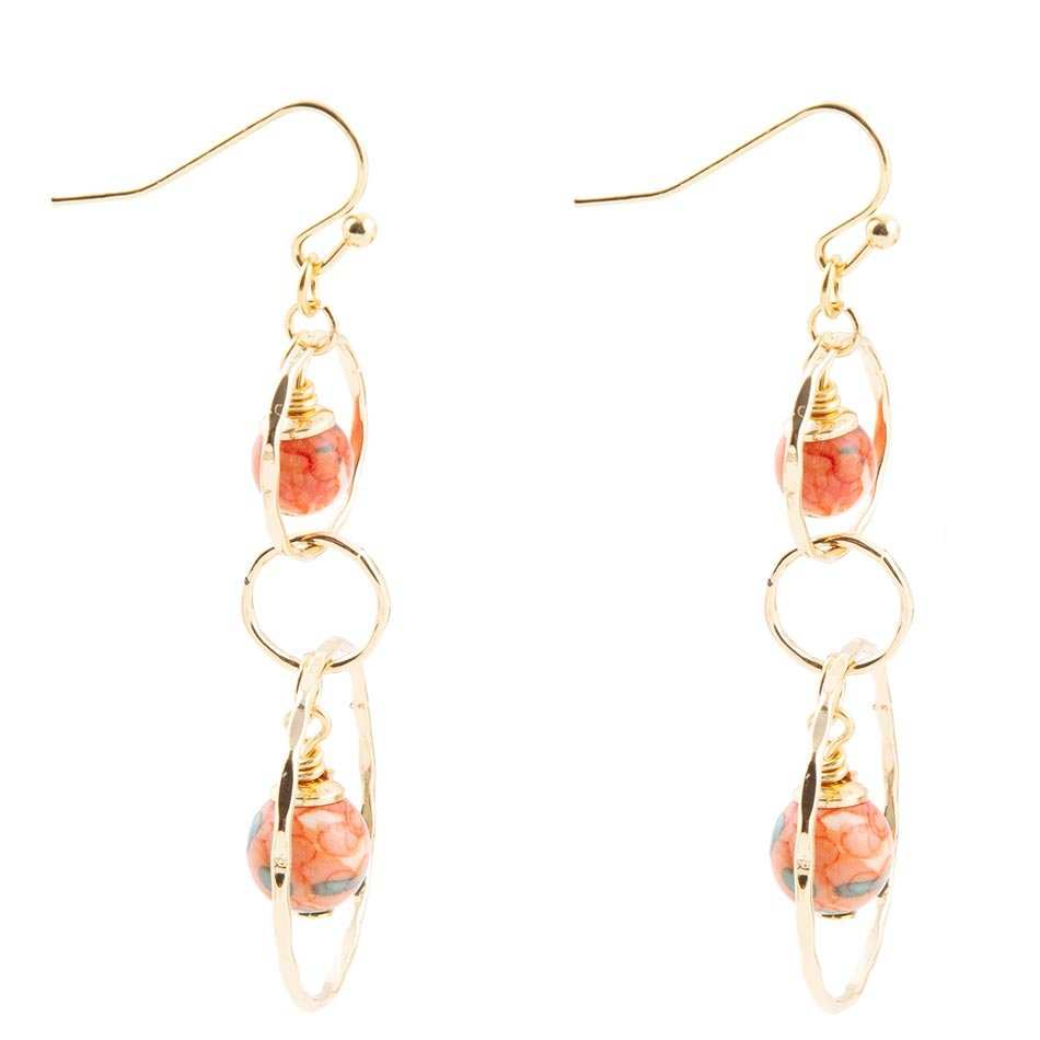Canyon Red Magnesite Double Drop Golden Earrings - Barse Jewelry - Flyclothing LLC