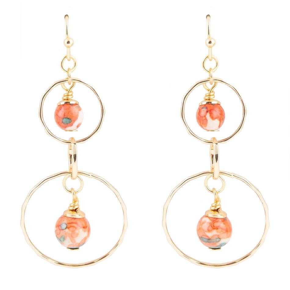 Canyon Red Magnesite Double Drop Golden Earrings - Barse Jewelry - Flyclothing LLC