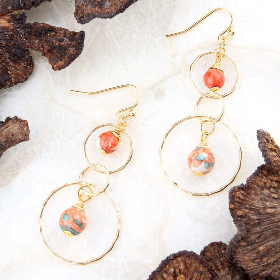 Canyon Red Magnesite Double Drop Golden Earrings - Barse Jewelry - Flyclothing LLC