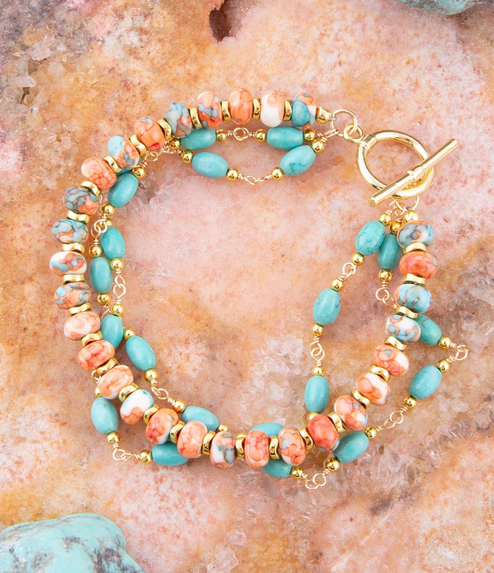 Canyon Blue and Orange Magnesite Golden Toggle Bracelet - Barse Jewelry - Flyclothing LLC