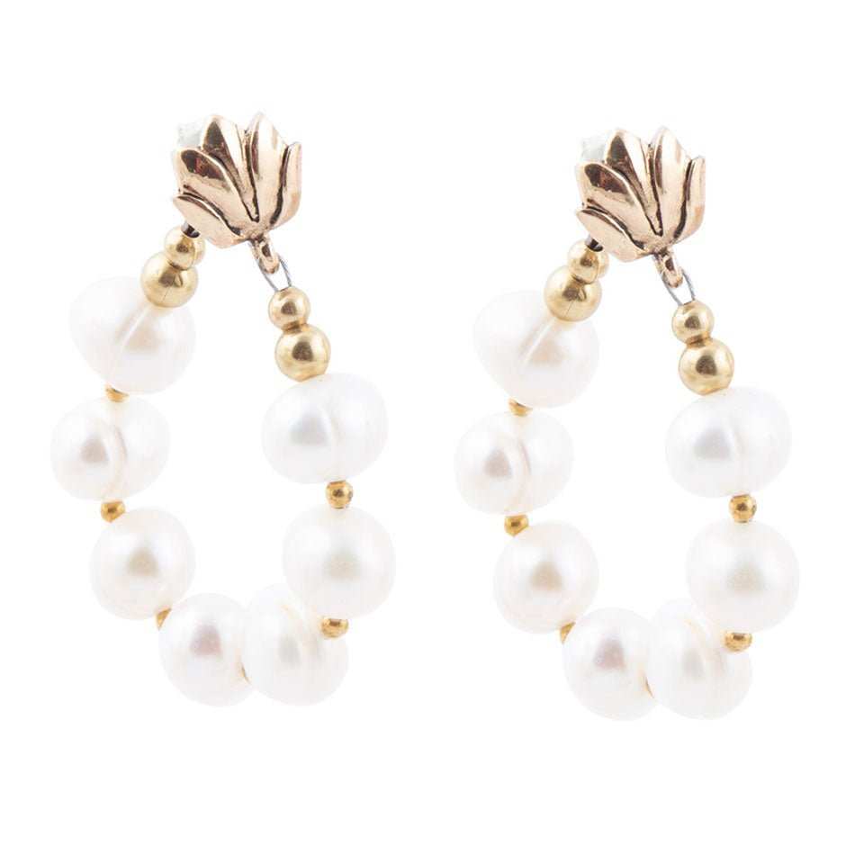 Carly White Pearl Complete Loop Golden Post Earrings - Barse Jewelry - Flyclothing LLC