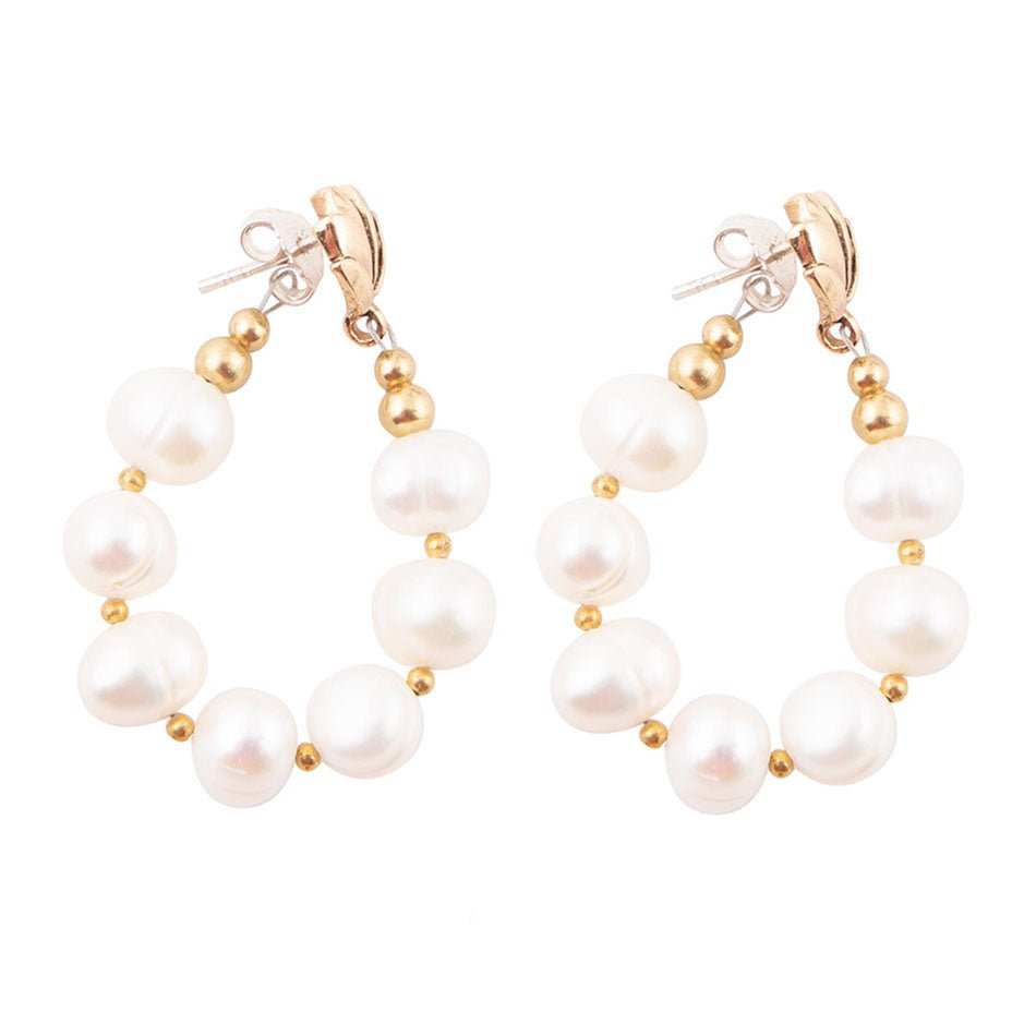 Carly White Pearl Complete Loop Golden Post Earrings - Barse Jewelry - Flyclothing LLC