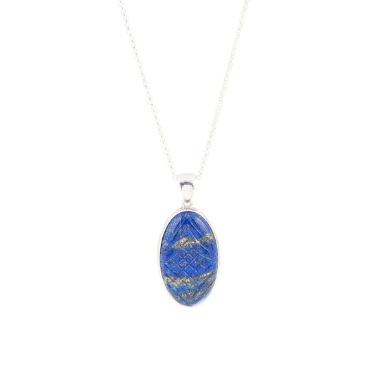 Carved Blue Lapis Sterling Silver Pendant Necklace - Barse Jewelry - Flyclothing LLC