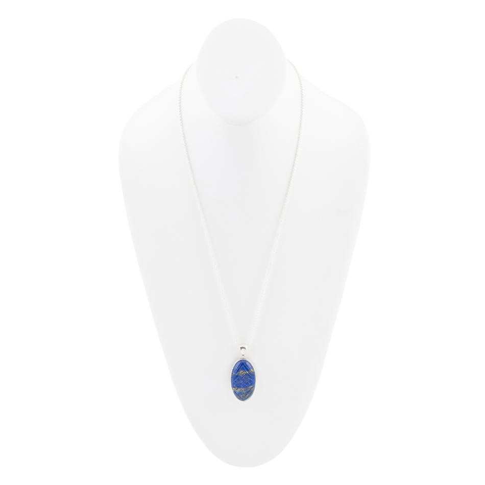 Carved Blue Lapis Sterling Silver Pendant Necklace - Barse Jewelry - Flyclothing LLC