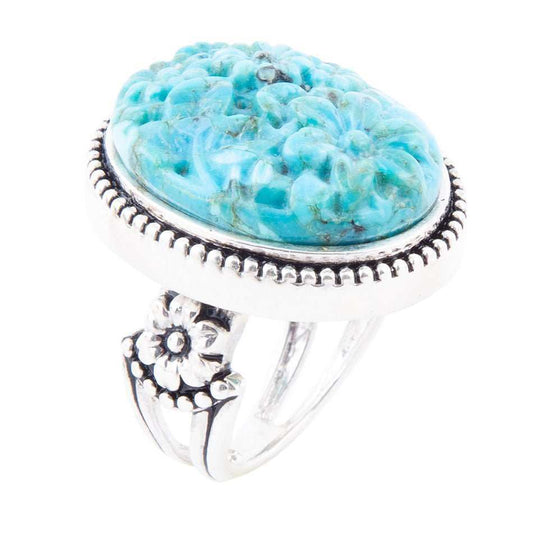Carved Blue Turquoise and Sterling Silver Cocktail Ring - Barse Jewelry - Flyclothing LLC