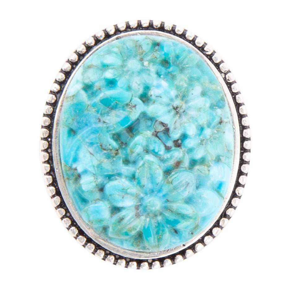 Carved Blue Turquoise and Sterling Silver Cocktail Ring - Barse Jewelry - Flyclothing LLC