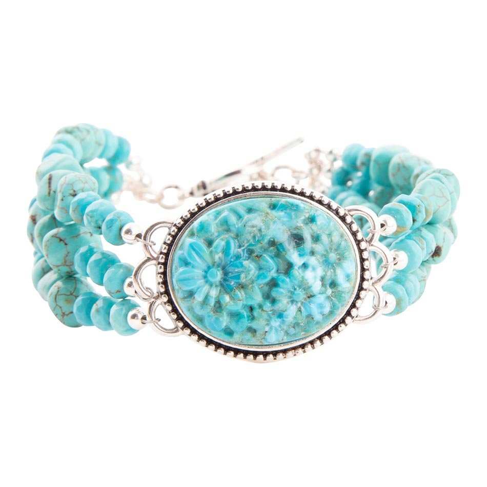 Carved Blue Turquoise and Sterling Silver Toggle Bracelet - Barse Jewelry - Flyclothing LLC