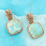 Carved Blue Turquoise Golden Drop Earrings - Barse Jewelry - Flyclothing LLC