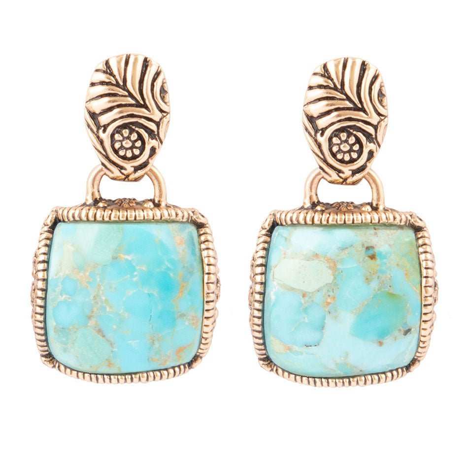 Carved Blue Turquoise Golden Drop Earrings - Barse Jewelry - Flyclothing LLC