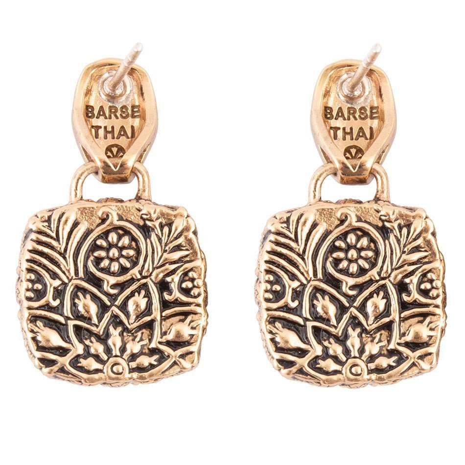 Carved Blue Turquoise Golden Drop Earrings - Barse Jewelry - Flyclothing LLC