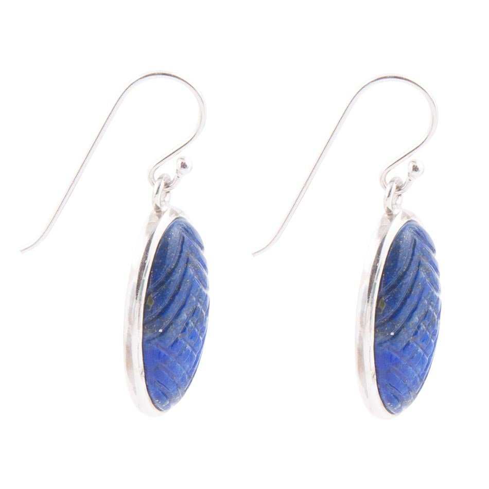 Carved Blue Lapis Sterling Silver Drop Earrings - Barse Jewelry - Flyclothing LLC