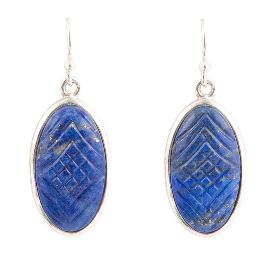 Carved Blue Lapis Sterling Silver Drop Earrings - Barse Jewelry - Flyclothing LLC