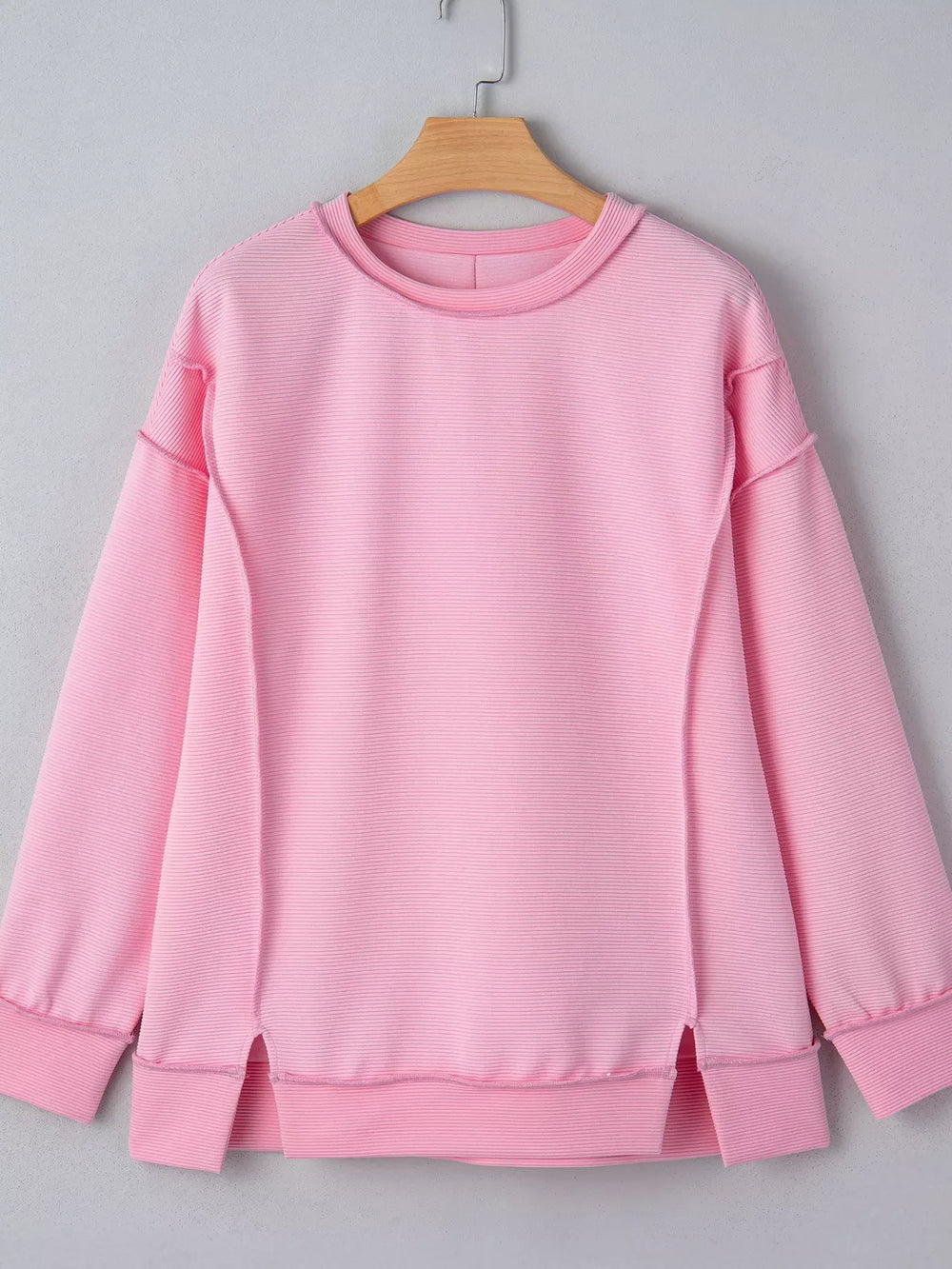 Horizontal Ribbed Exposed Seam Detail Drop Shoulder Baggy Pullover - Trendsi - Flyclothing LLC