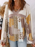 Floral Printed Contrast Patchwork Long Sleeve Top - Trendsi - Flyclothing LLC
