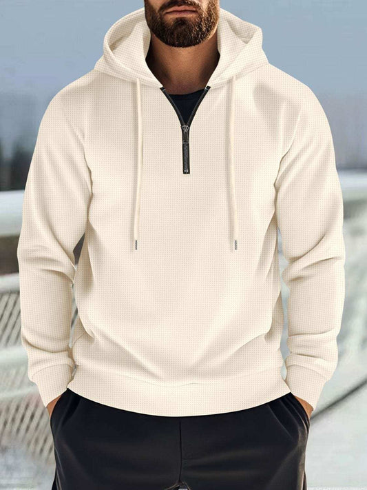 Men's Full Size Quarter Zip Long Sleeve Drawstring Hoodie Plus Size - Trendsi - Flyclothing LLC