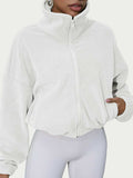 Drawstring Turtleneck Zip Up Long Sleeve Jacket - Trendsi - Flyclothing LLC