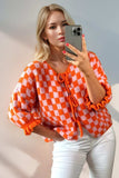 Double Take Tied Checkered Dropped Shoulder Flounce Sleeve Cardigan - Trendsi - Flyclothing LLC