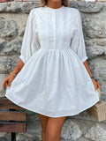 Lace Detail Half Button Three-Quarter Sleeve Dress - Trendsi - Flyclothing LLC