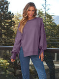 Slit Round Neck Long Sleeve Sweatshirt - Trendsi - Flyclothing LLC