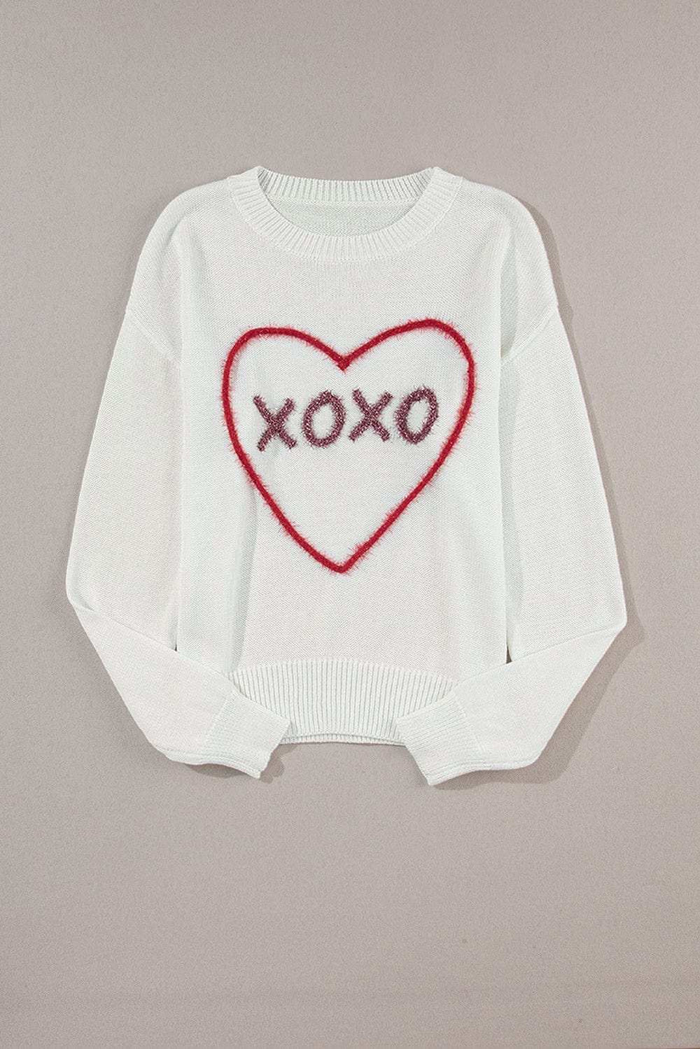 XOXO Round Neck Drop Shoulder Sweater - Trendsi - Flyclothing LLC