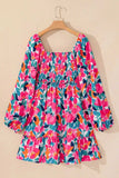 Plus Size Smocked Floral Square Neck Balloon Sleeve Dress - Trendsi - Flyclothing LLC