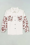 Raw Hem Animal Print Long Sleeve Denim Jacket - Trendsi - Flyclothing LLC