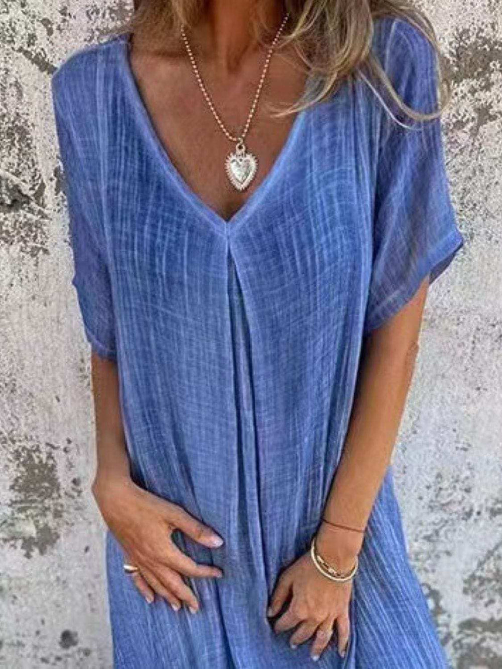 Full Size V-Neck Short Sleeve Midi Dress Plus Size - Trendsi - Flyclothing LLC