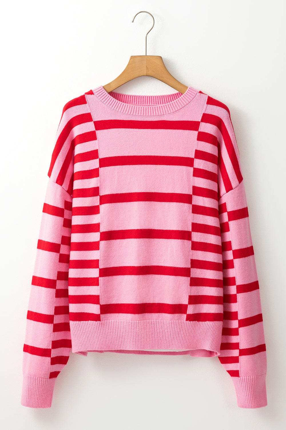 Striped Round Neck Dropped Shoulder Sweater - Trendsi - Flyclothing LLC