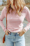 Striped Mock Neck Long Sleeve Top - Trendsi - Flyclothing LLC