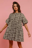 BiBi Leopard Denim Dress With Back Contrast Tie Detail - Trendsi - Flyclothing LLC