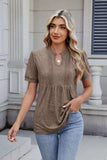 Notched Short Sleeve Top - Trendsi - Flyclothing LLC